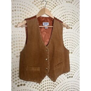 Vintage Koret Brown Suede Leather Stitched Snap Front Vest Women's Size S